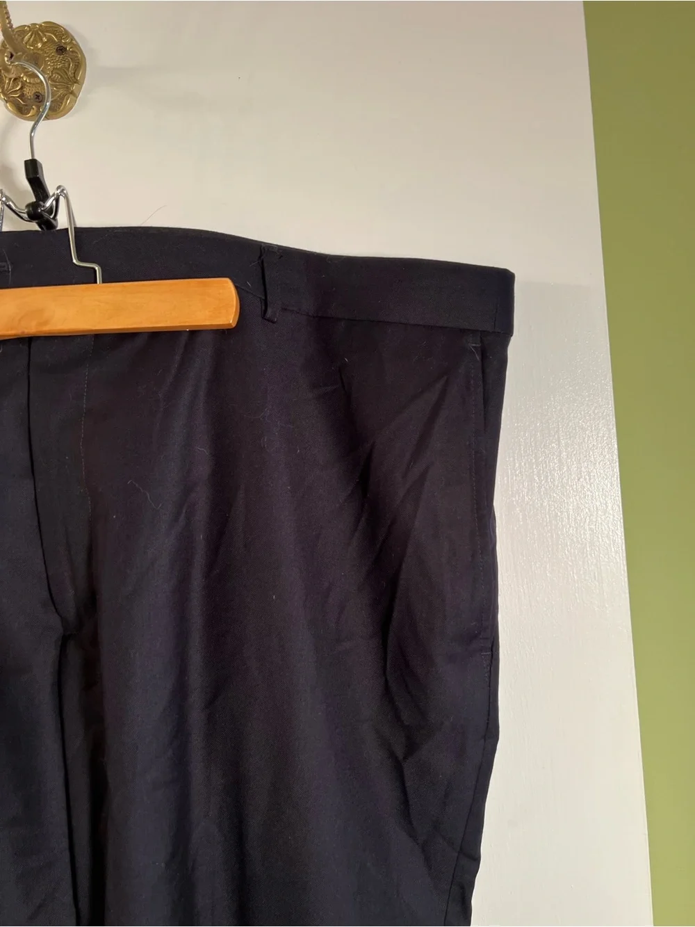 Mazari Men’s Size 50L Trousers Dress Pants Flat Front Navy Blue Polyester Rayon